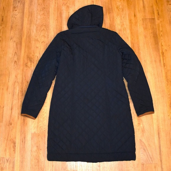 Orvis Quilted Longline Parka Women Medium Navy Blue 3M Thinsulate Hooded Coat - Picture 2 of 7